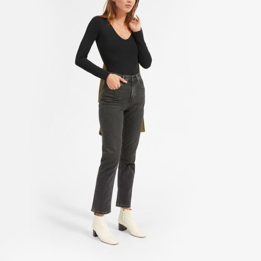 Everlane Black Long-Sleeve Scoop-Neck Bodysuit